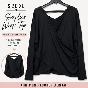 Black Long Sleeve Surplice Wrap Active Top XL Athleisure
